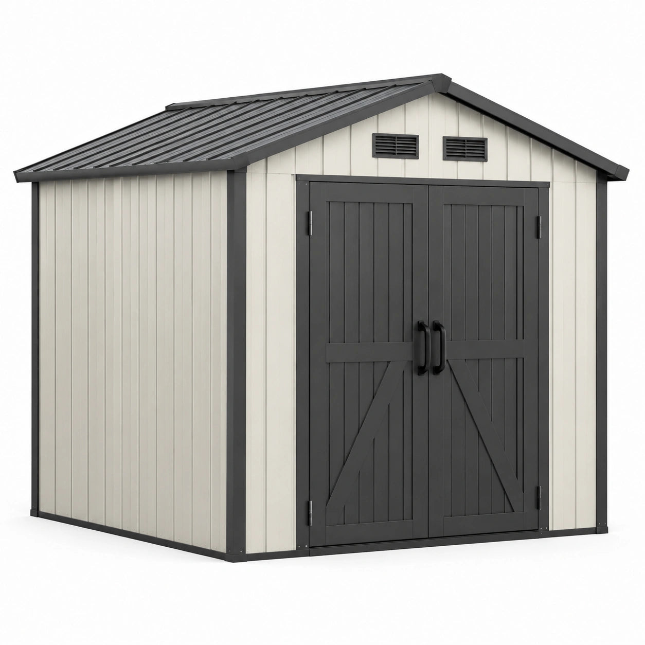 Abri de jardin en plastique 205x130x180 cm gris foncé et beige