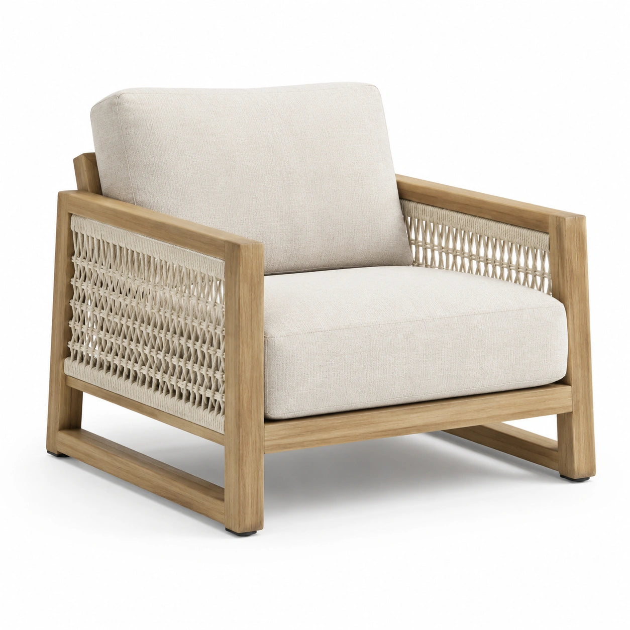 Fauteuil en bois d'acacia et corde polyester beige