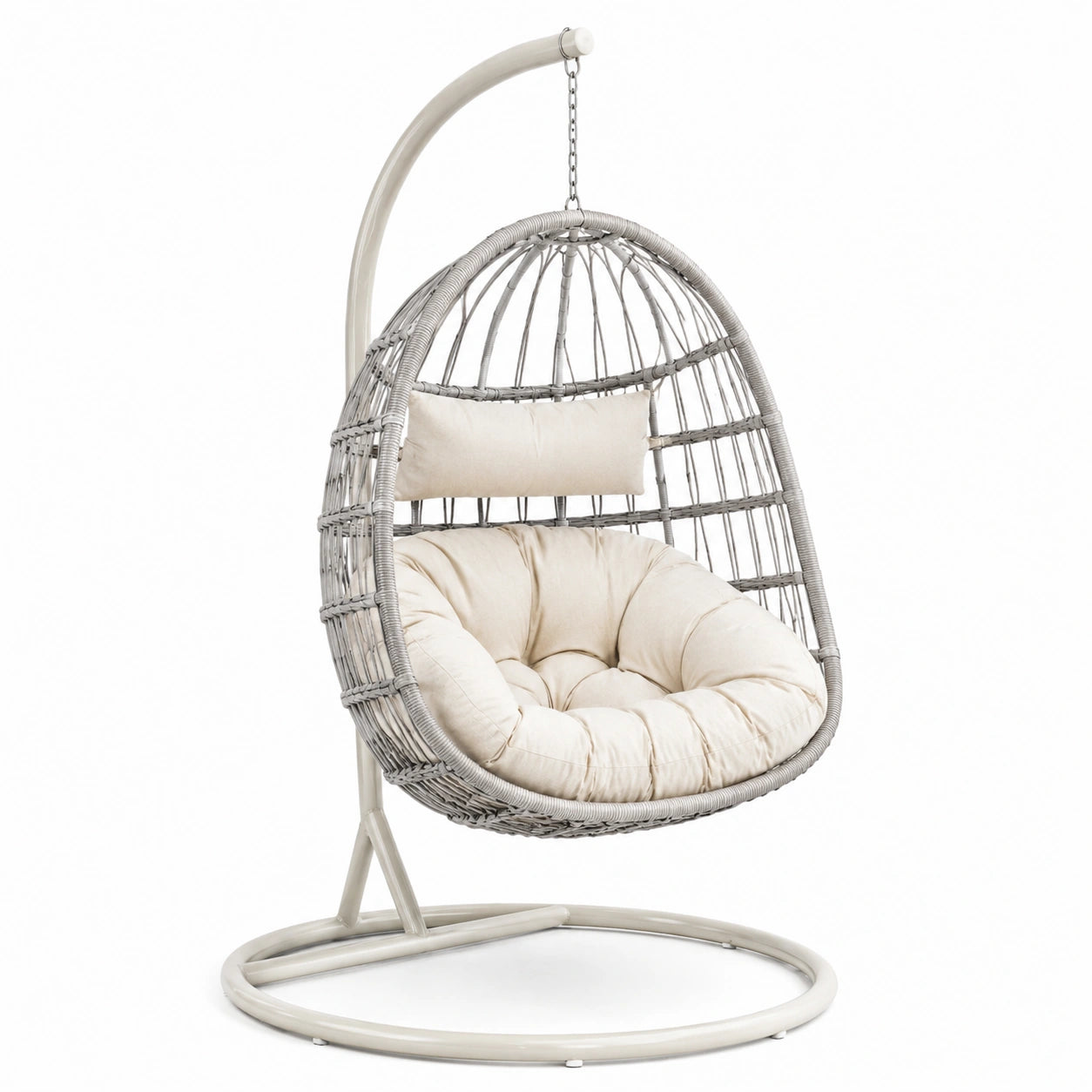 Fauteuil suspendu en rotin avec coussin beige