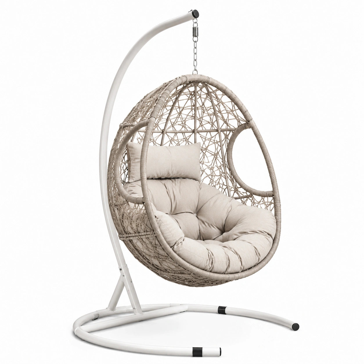 Chaise suspendue en osier synthétique avec coussins beige