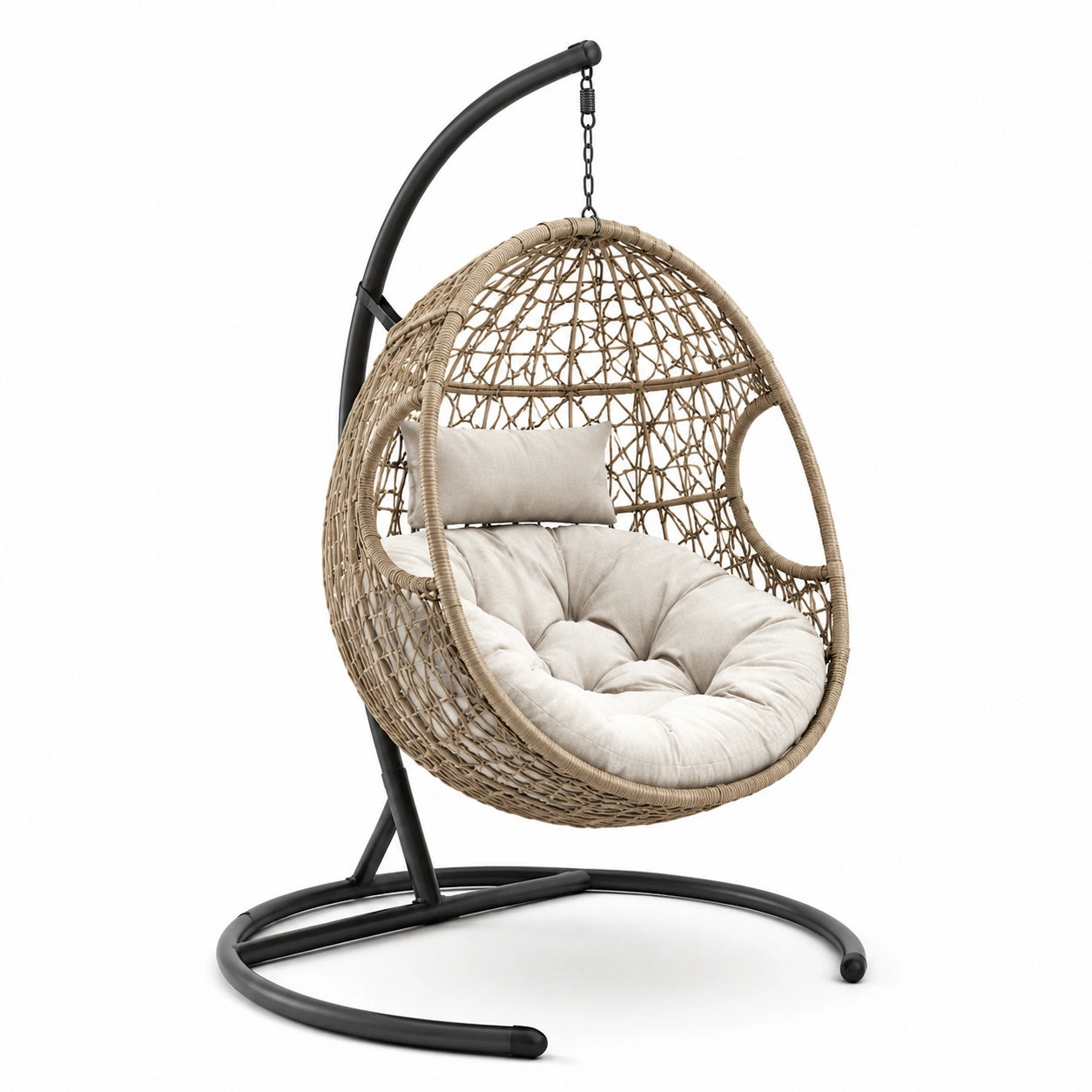 Fauteuil suspendu en rotin avec coussin beige