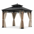 Pavillon de jardin en métal et tissu 3x3m noir et beige
