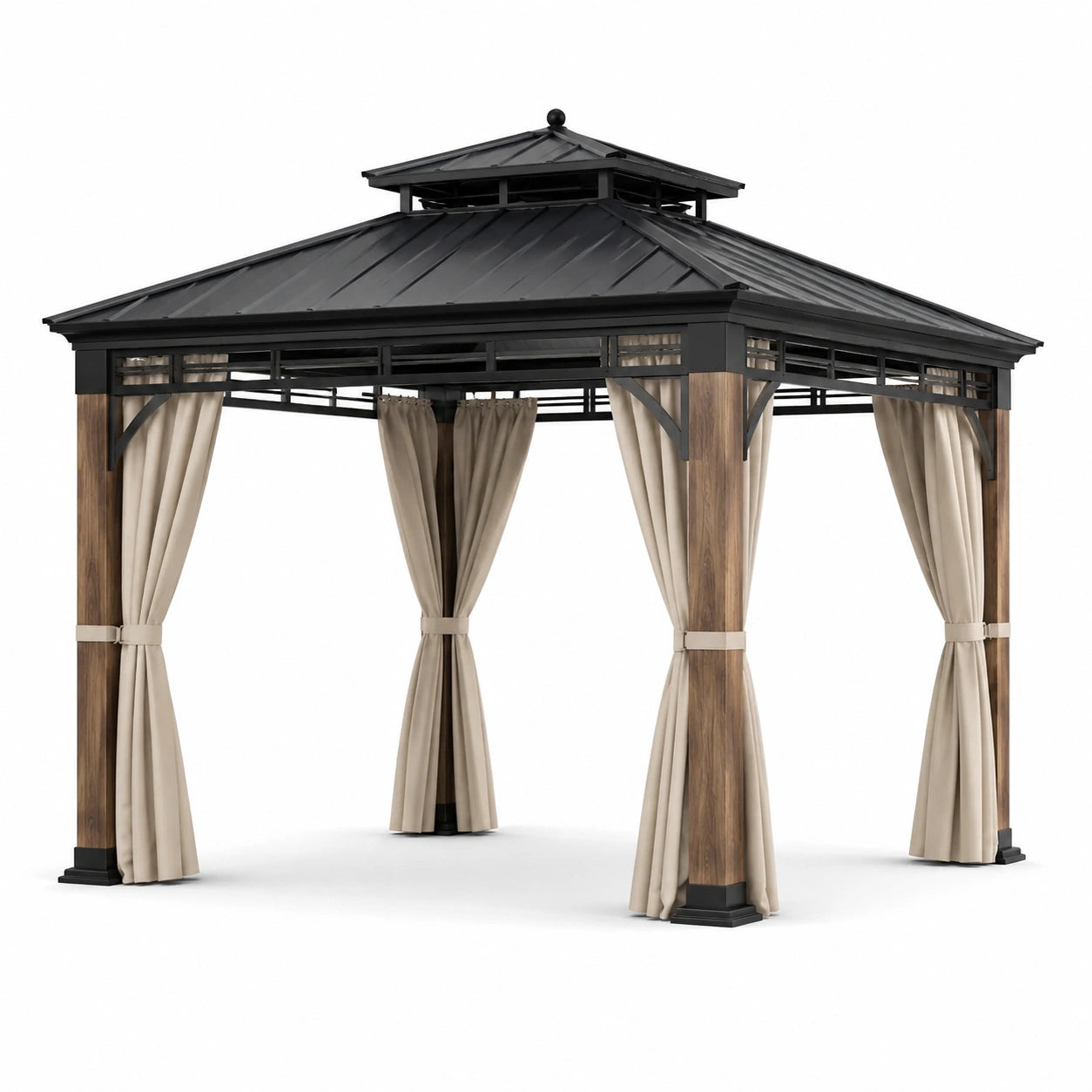 Pavillon de jardin en métal et tissu 3x3m noir et beige