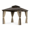 Pavillon de jardin en aluminium avec toit en acier et rideaux en polyester