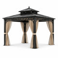 Pavillon de jardin en aluminium avec rideaux en polyester