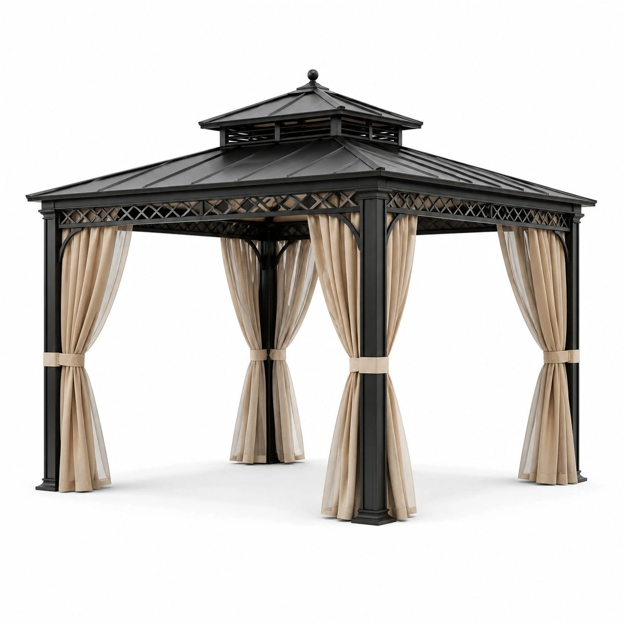 Pavillon de jardin en aluminium avec rideaux en polyester