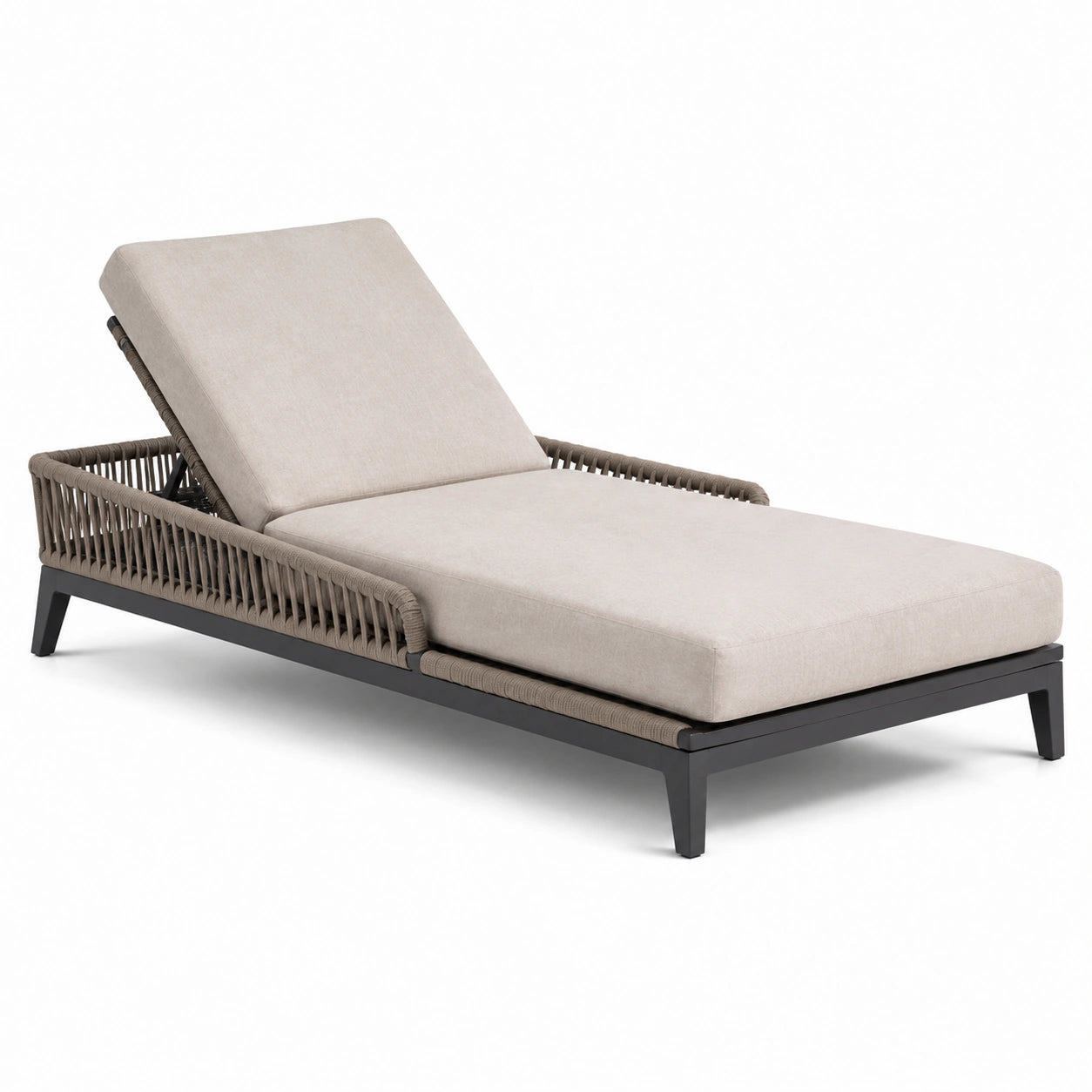 Chaise longue aluminium avec coussins polyester beige/gris