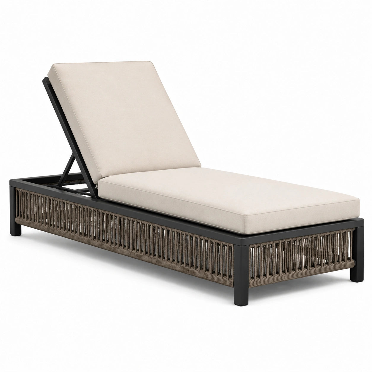 Bain de soleil en aluminium et corde synthétique avec coussin beige 200 cm