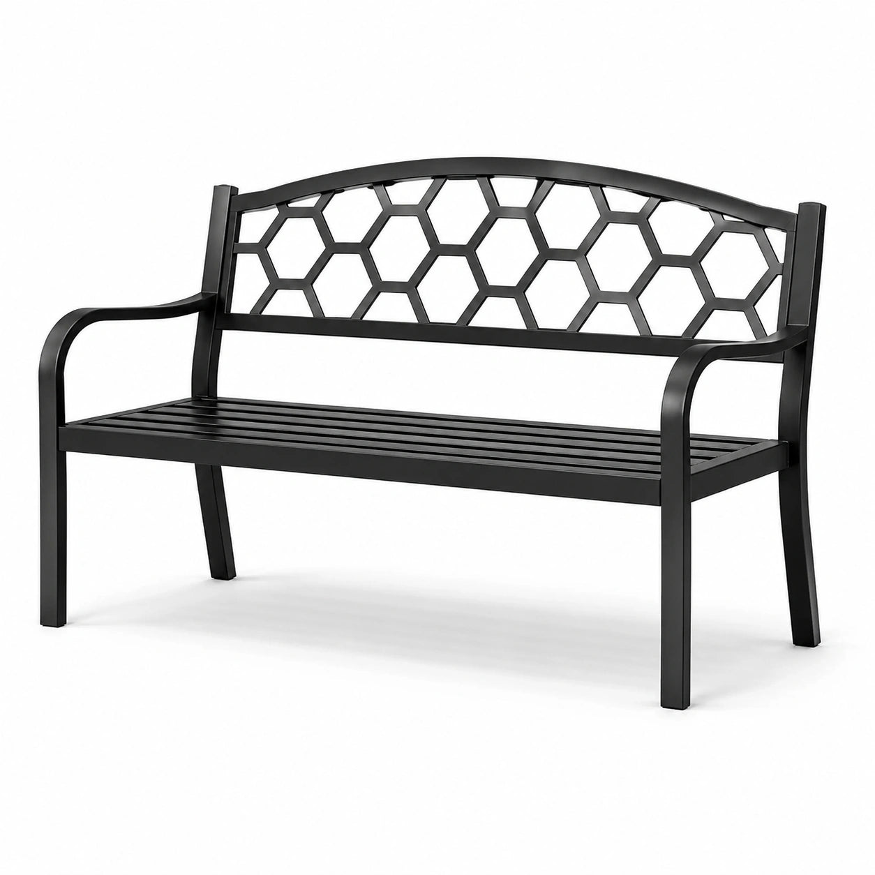 Banc de jardin en métal noir avec motif hexagonal 128 cm