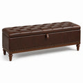 Banc de rangement en bois et cuir PU brun