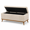 Banc de rangement en bois et corduroy beige 120 cm