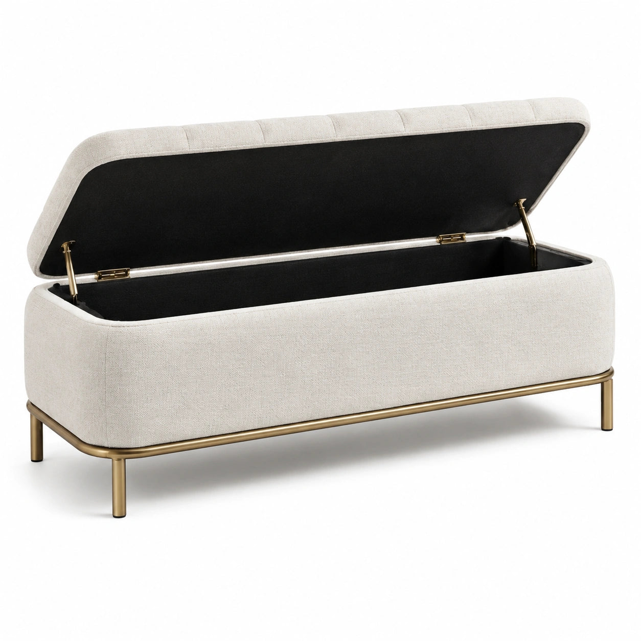 Banc de rangement en tissu avec pieds en métal