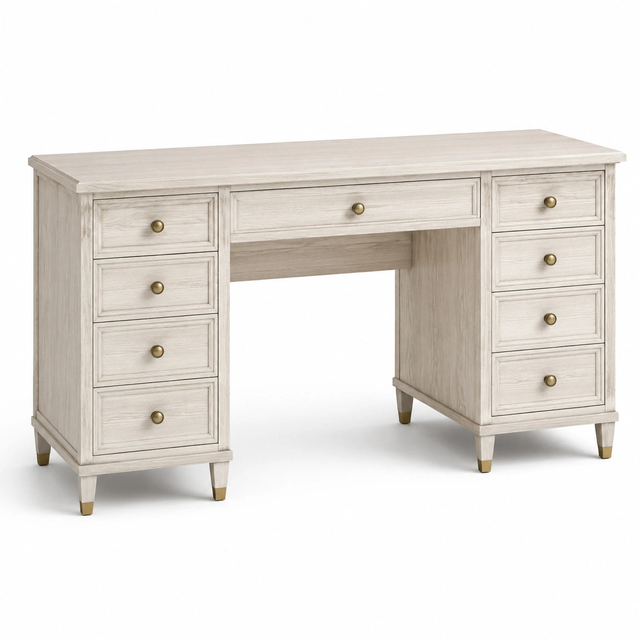 Bureau en bois avec 9 tiroirs en chêne blanc 140x45x75 cm