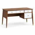 Bureau en bois avec tiroirs blancs et poignées dorées