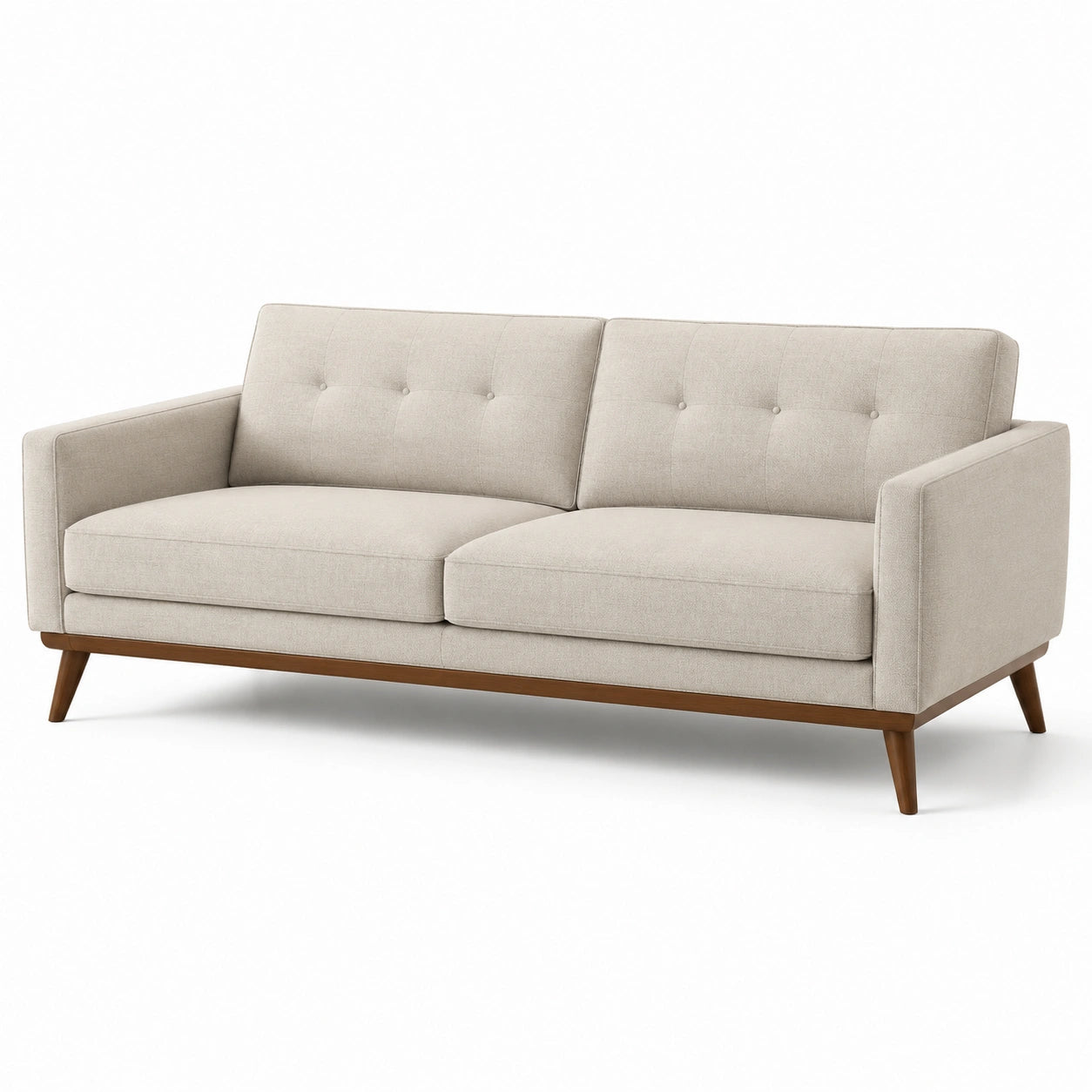 Canapé 3 places en tissu beige avec pieds en bois