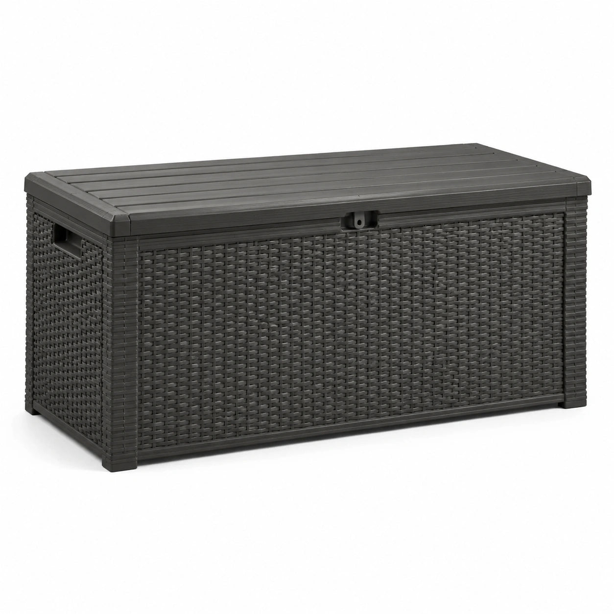 Coffre de rangement en plastique imitation rotin gris 117x45x57 cm