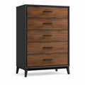 Commode en bois et métal noir et chêne à 5 tiroirs