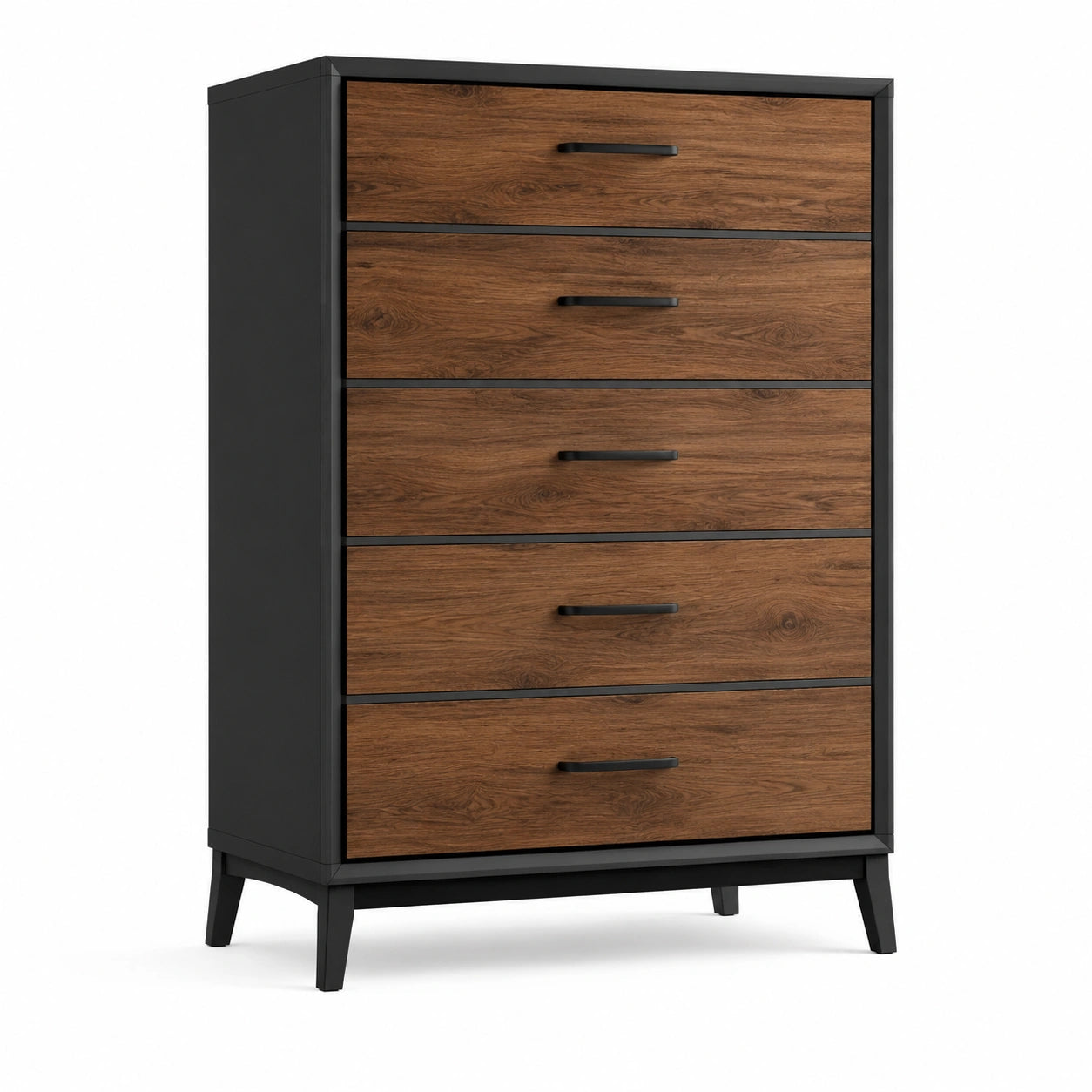 Commode en bois et métal noir et chêne à 5 tiroirs